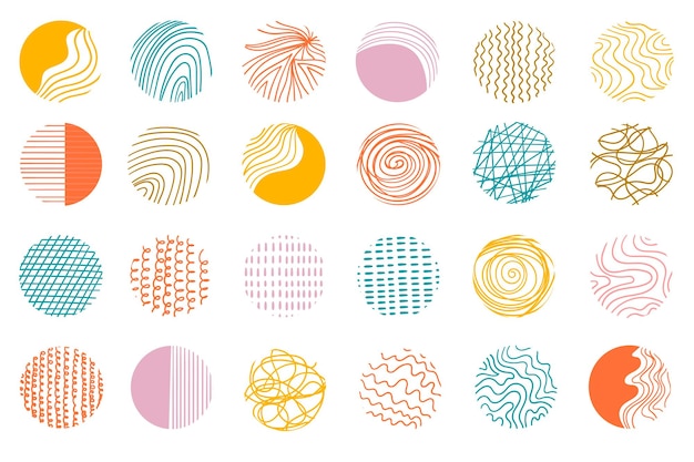 Circle Geometric Patterns Hand Drawn Abstract Colorful Backgrounds Modern Doodle Shapes Vector illustration