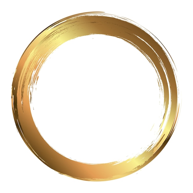 Circle gold frame painted with brush strokes on white background