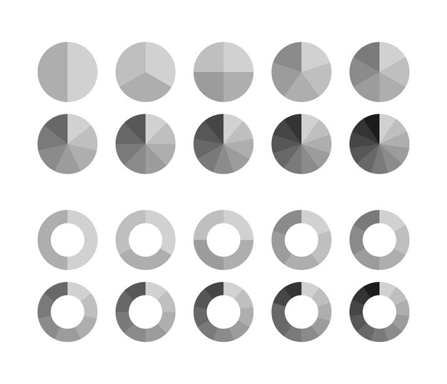 Circle graph collection in gray color Piechart with section and slices Pie diagram template