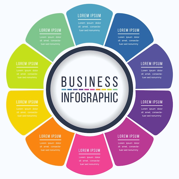 Circle Infographic design 10 Steps objects elements or options business information template