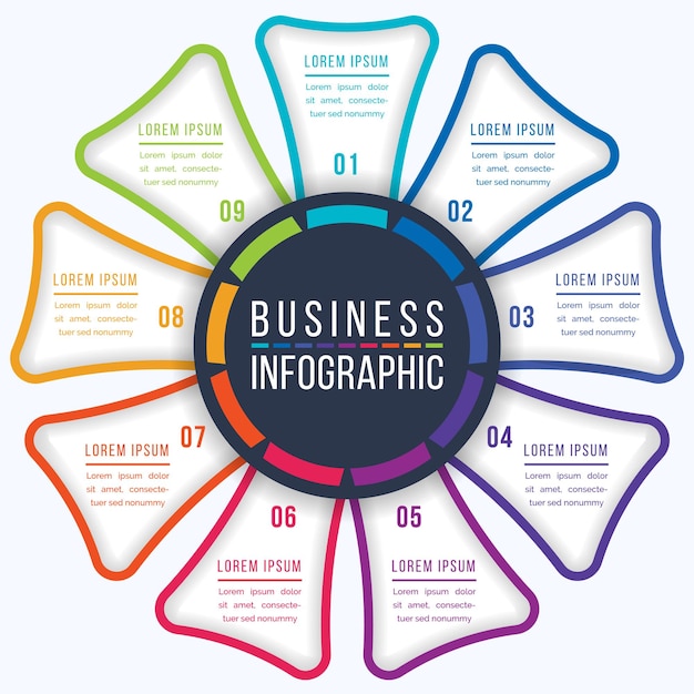 Circle Infographic design 9 Steps objects elements or options business information template