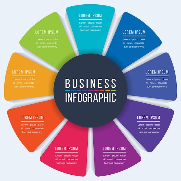 Vector circle infographic design 9 steps objects elements or options infographic business template