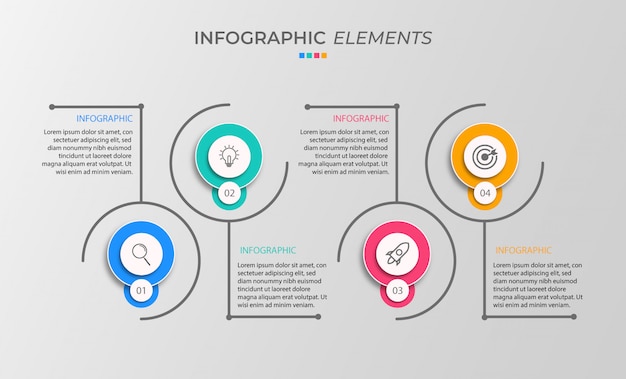 circle infographic line with four steps or options.