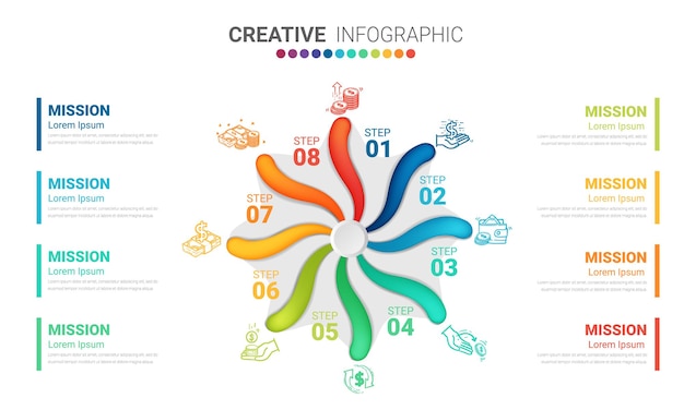 Circle Infographic thin line design and 8 options or steps