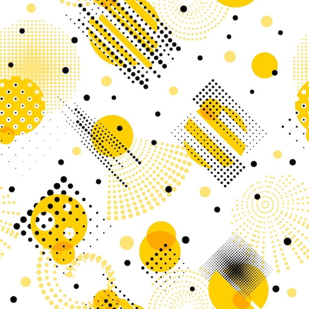 Circle memphis abstract pattern Geometric perforation circles minimalism style print Rounded repeated art black yellow elements recent vector seamless texture