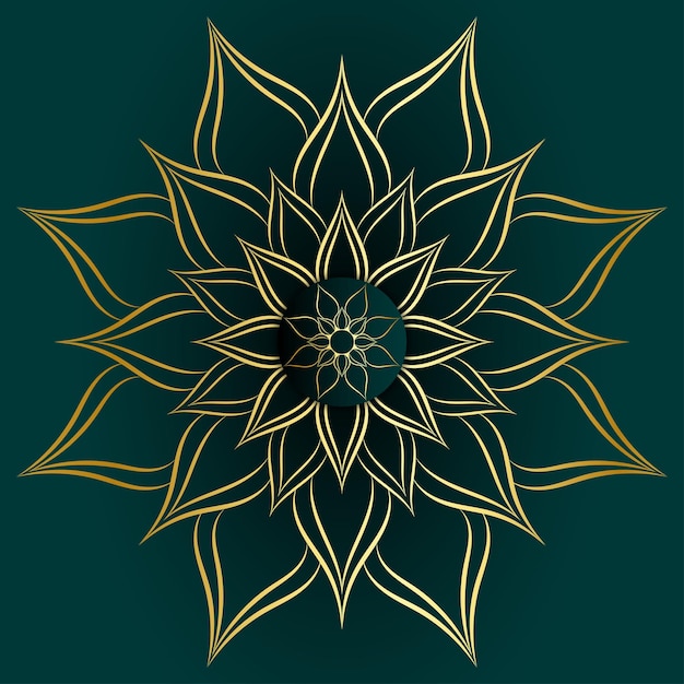 Circle pattern petal flower of mandala with gold colorVector floral power mandala unique design with green jade backgroundHand drawn patternconcept Soul powerspiritual