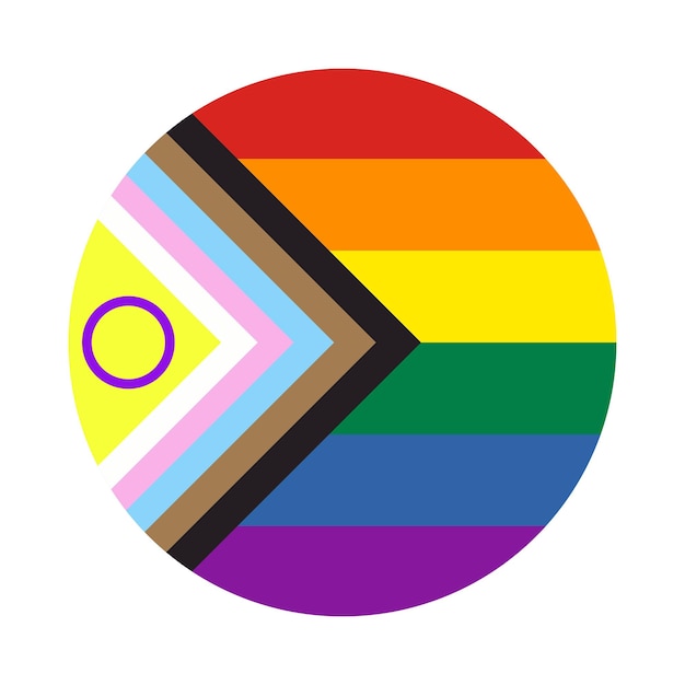 Circle Rainbow icon with new Progress Pride Flag Symbol of LGBT community Vector illustration