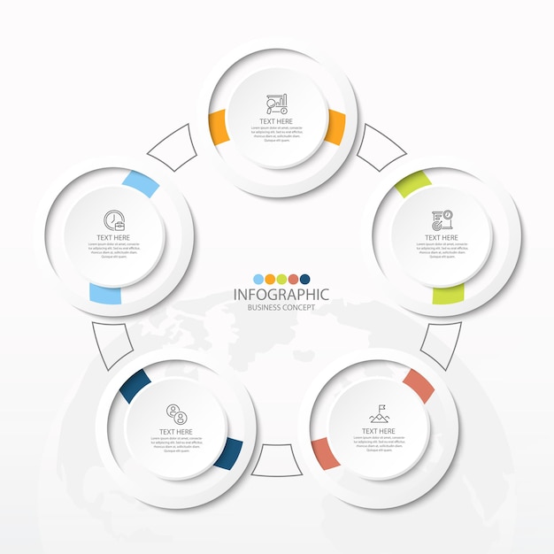 Circle shape infographic with 5 steps, process or options, process chart.