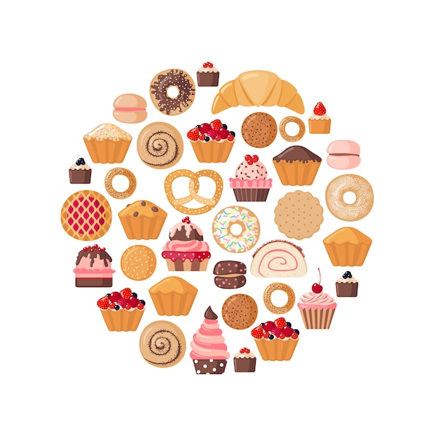 Circle shape with various pastries