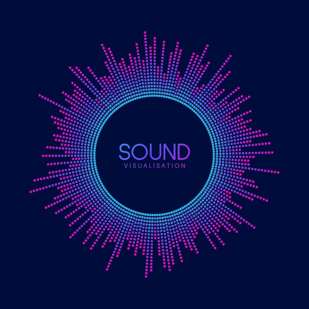 Vector circle sound wave visualisation. pixel music player equaliser. radial audio signal