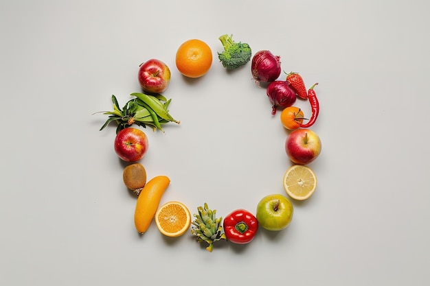 Vector a circle of veggies with pepper and tomatoes with different colors arranged in the style of animate