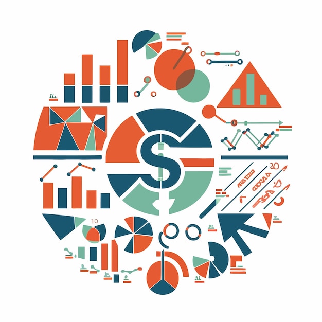 Vector a circle with a dollar sign and a pile of business icons