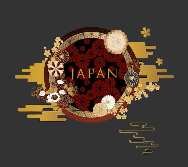 Vector a circle with the word japan in gold and red.