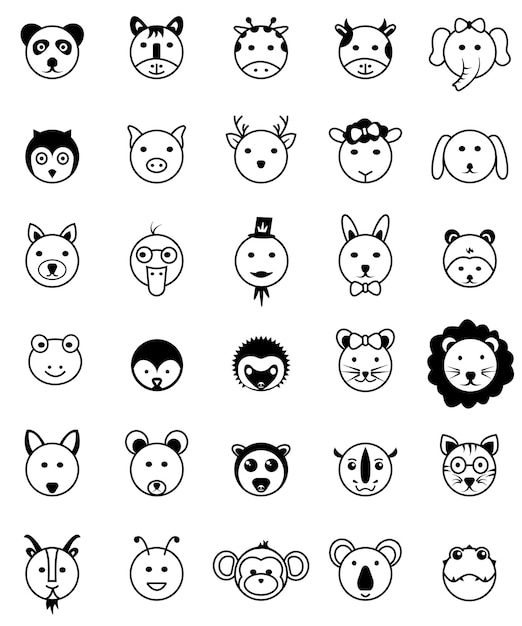 Circles Animal Heads Icons Doodles