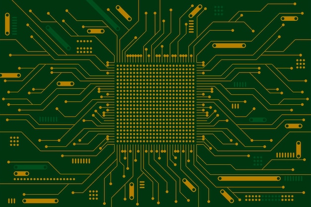 Circuit board Microelectronics flat golden dark green background