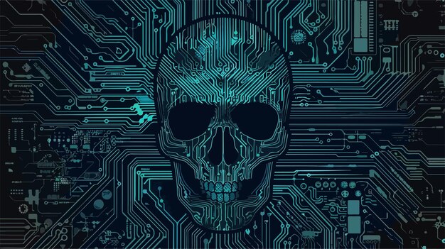 Vector circuit board skull vector illustration abstract background