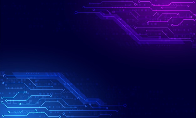 Circuit board technology background purple and blue light bannerelectronic system concept