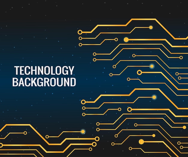 Circuit board technology design with gold concept media electronics background illustration element vector