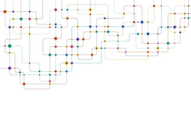 Circuit connect lines and dots Network technology and Connection concept Decentralized network nodes connections