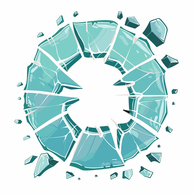 Circular broken glass pieces shatter center explosion turquoise Shattered glass shards dispersed