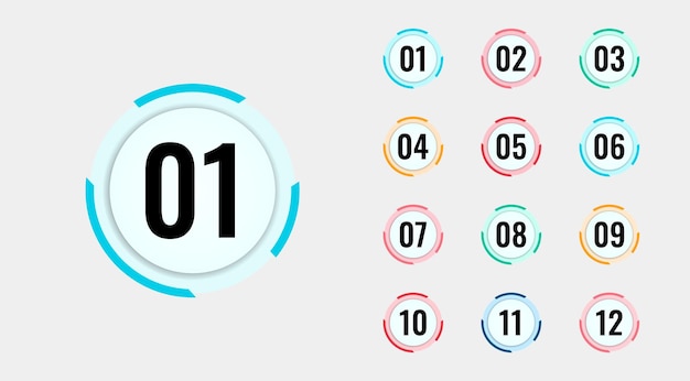 Circular bullet point numbers set from one to twelve free vector