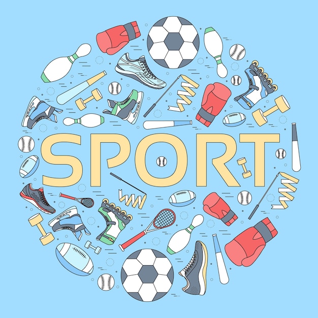 Circular concept of sports equipment background.