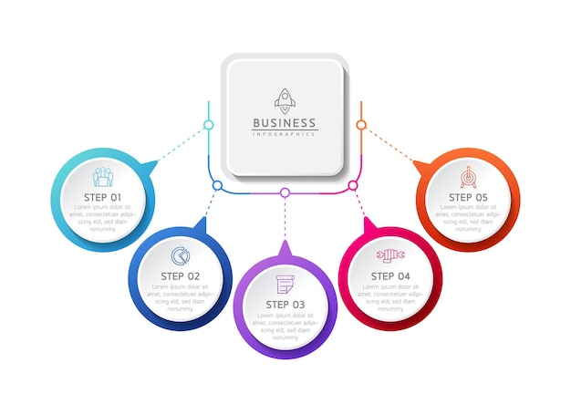 Circular Connection Steps business Infographic Template with 5 Element