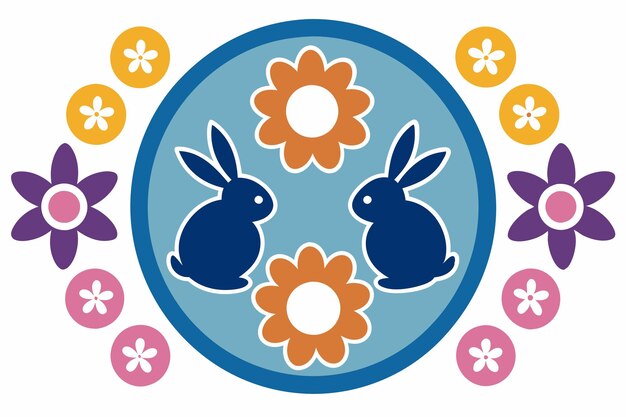 Vector circular design with eggs flowers f