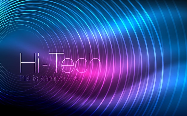 Circular glowing neon shapes techno background Abstract shiny transparent circles on dark technology space Glowing neon circles techno digital background