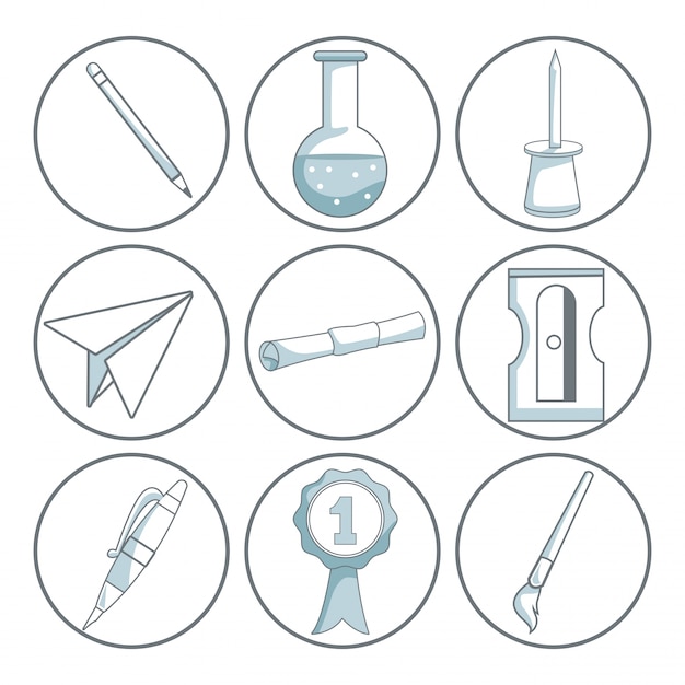 circular icons school elements