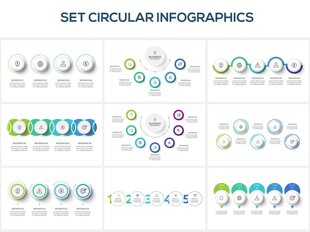 Circular infographic with 4 5 7 steps options parts or processes Business data visualization