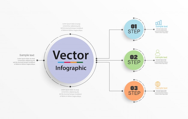 Circular infographics number options template with 3 steps