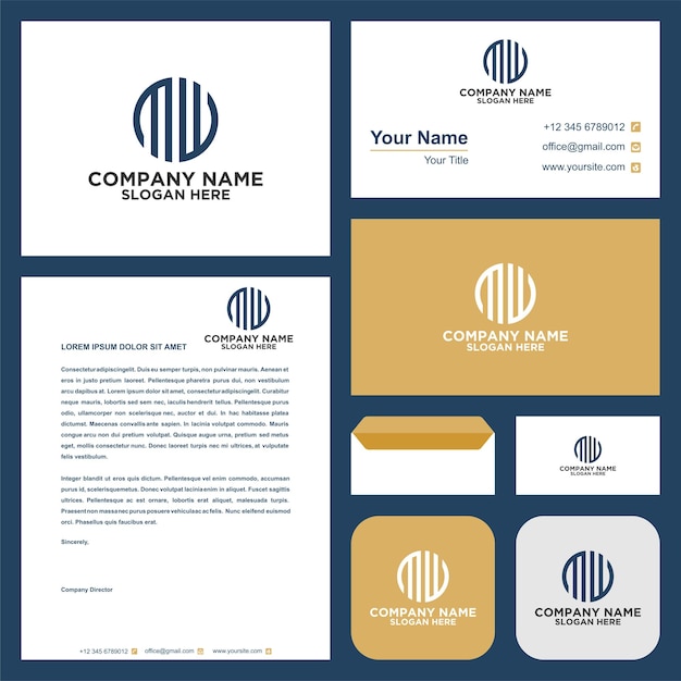 Circular letter mw logo and business card