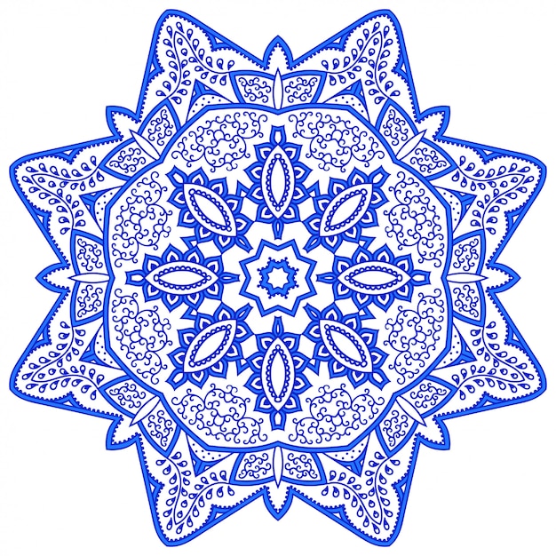 circular pattern in form of mandala. Decorative ornament in ethnic oriental style. Blue snowflake design