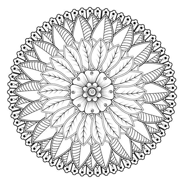 Circular pattern in form of mandala for Henna Mehndi tattoo decoration Coloring book page