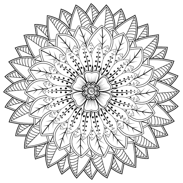 Circular pattern in form of mandala for Henna Mehndi tattoo decoration Coloring book page