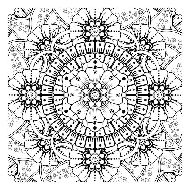 Circular pattern in form of mandala for Henna, Mehndi, tattoo, decoration. Coloring book page.