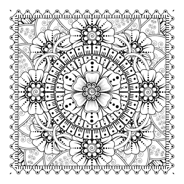 Circular pattern in form of mandala for Henna, Mehndi, tattoo, decoration. Coloring book page.