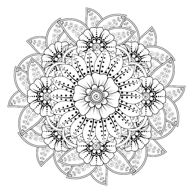 Circular pattern in form of mandala for Henna, Mehndi, tattoo, decoration. Coloring book page.