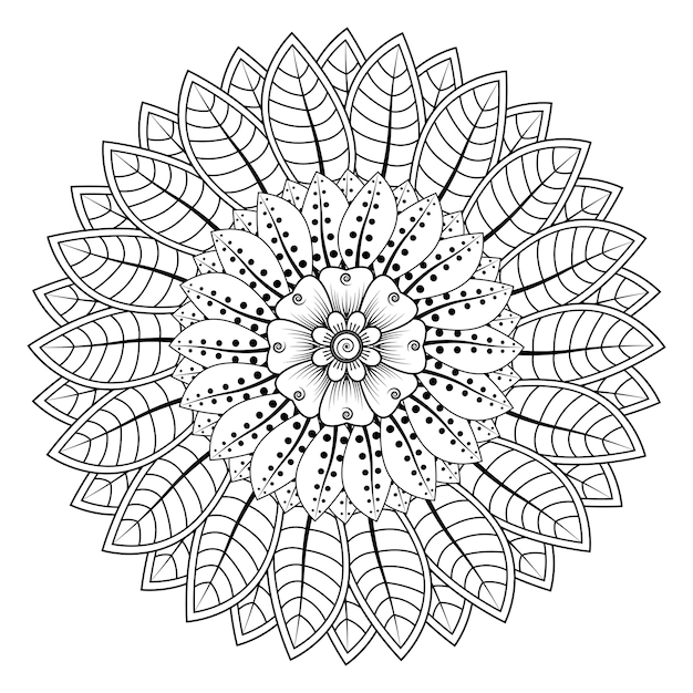 Circular pattern in form of mandala for Henna, Mehndi, tattoo, decoration. Coloring book page.