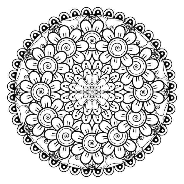 Circular pattern in form of mandala for Henna Mehndi tattoo decoration Coloring book page