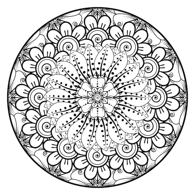 Circular pattern in form of mandala for Henna Mehndi tattoo decoration Coloring book page