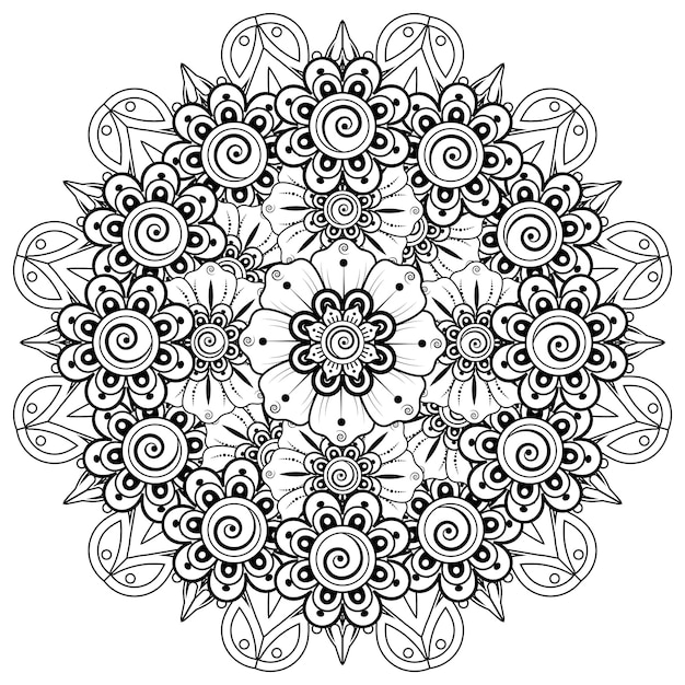 Circular pattern in form of mandala for Henna Mehndi tattoo decoration Coloring book page