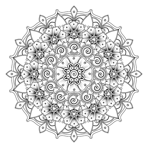 Circular pattern in form of mandala for Henna Mehndi tattoo decoration Coloring book page