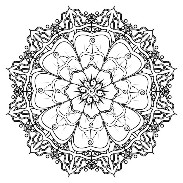 Circular pattern in form of mandala for Henna, Mehndi, tattoo, decoration. Coloring book page.