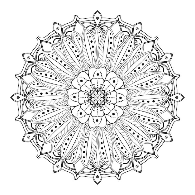 Circular pattern in form of mandala for Henna, Mehndi, tattoo, decoration. Coloring book page.