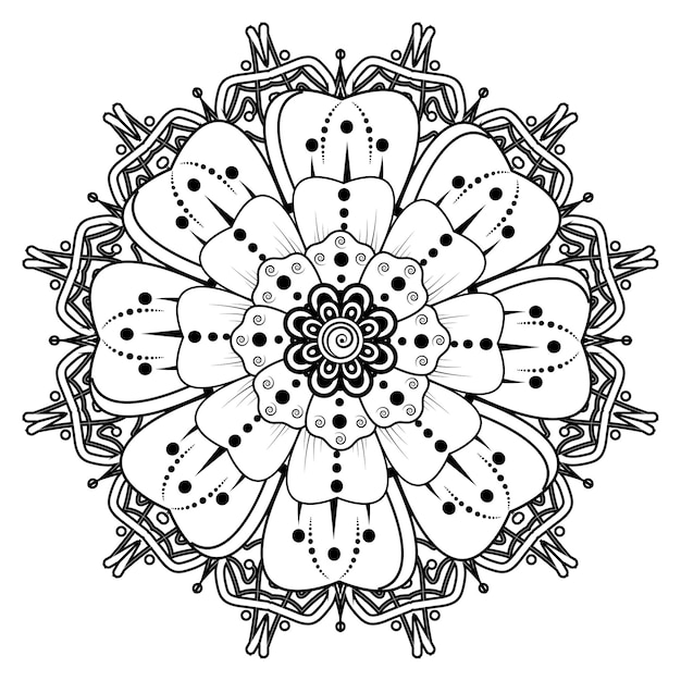 Circular pattern in form of mandala for Henna, Mehndi, tattoo, decoration. Coloring book page.