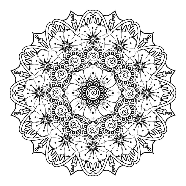 Circular pattern in form of mandala for Henna, Mehndi, tattoo, decoration. Coloring book page.