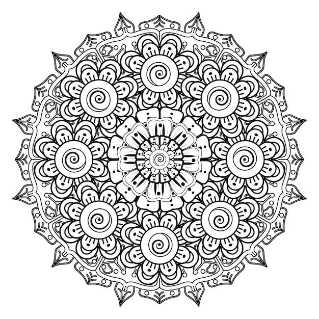 Circular pattern in form of mandala for Henna, Mehndi, tattoo, decoration. Coloring book page.