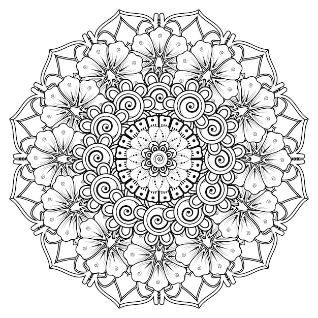 Circular pattern in form of mandala for Henna, Mehndi, tattoo, decoration. Coloring book page.